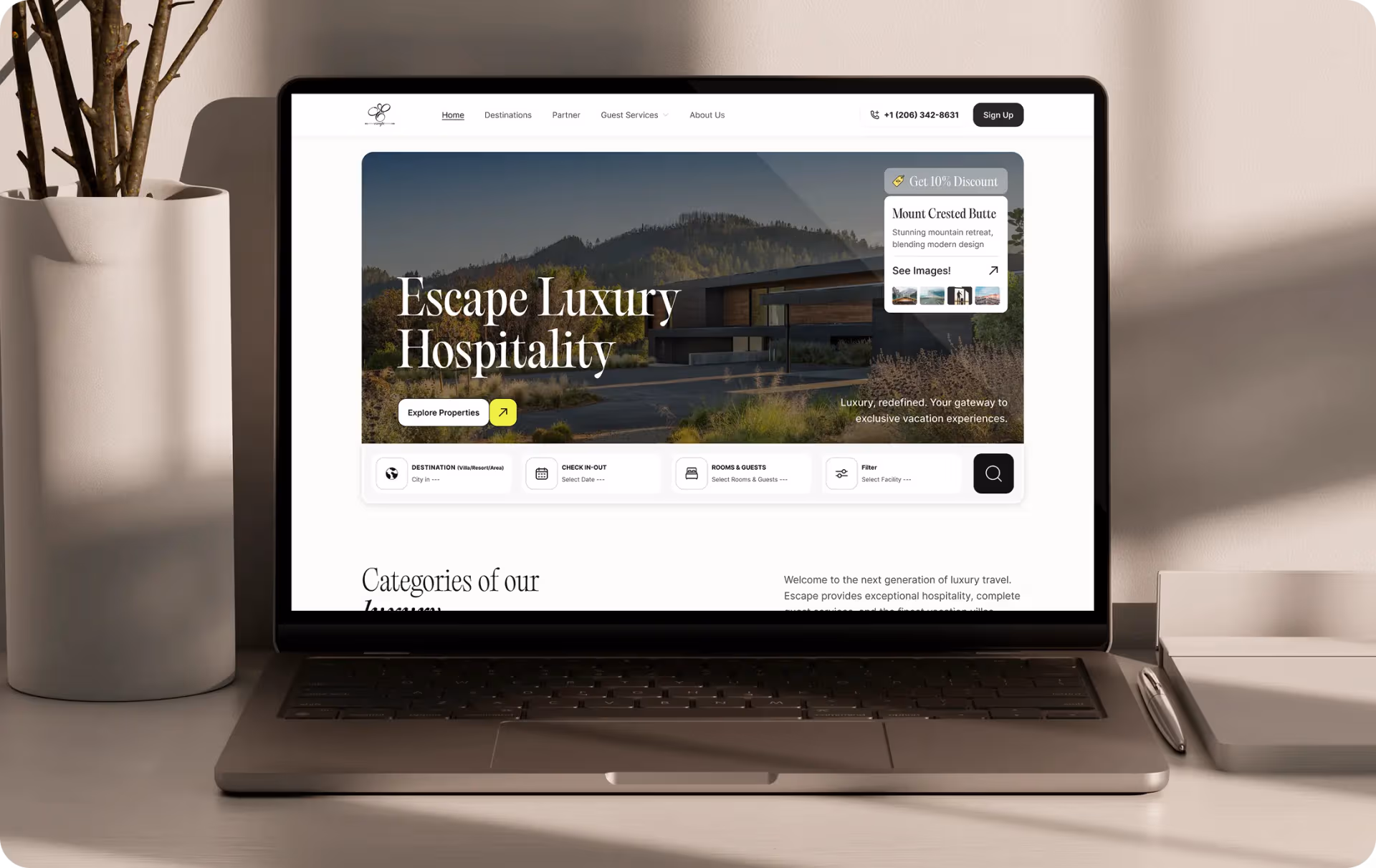 Escapelux luxury hospitality website